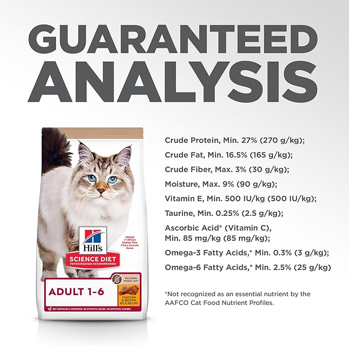 Hill's Science Diet Adult 1-6, Adult 1-6 Premium Nutrition, Dry Cat Food, No Corn, Wheat, Soy Chicken & Brown Rice Recipe, 3.5 lb Bag