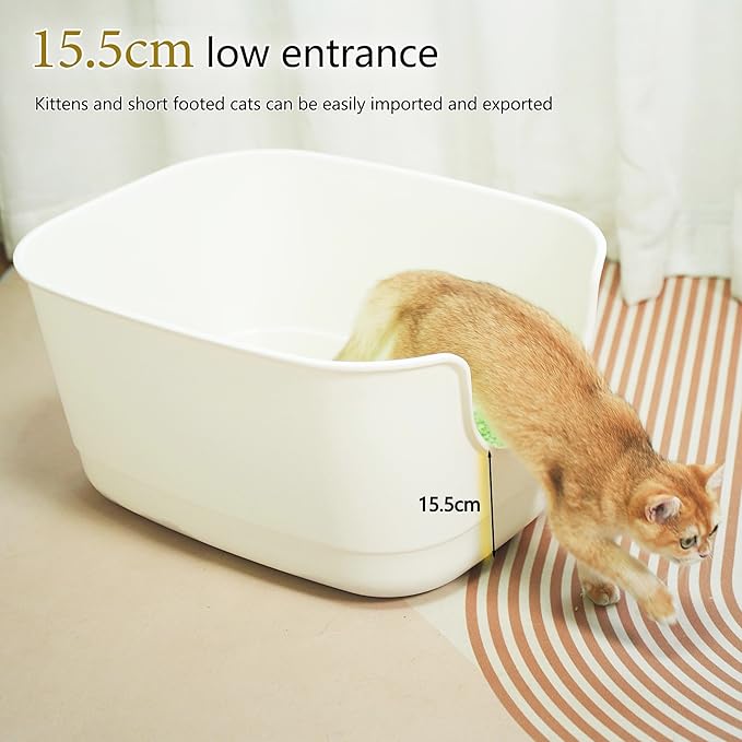 High Sides Cat Litter Box 24.6''Lx18.3''Wx12.2''H Jumbo Cat Litter Pan for Multi Cats Households, Extra Large Open Big Cat Litter Box with High Wall Anti-Splashing Kitty Litter Box(Pack of 2)