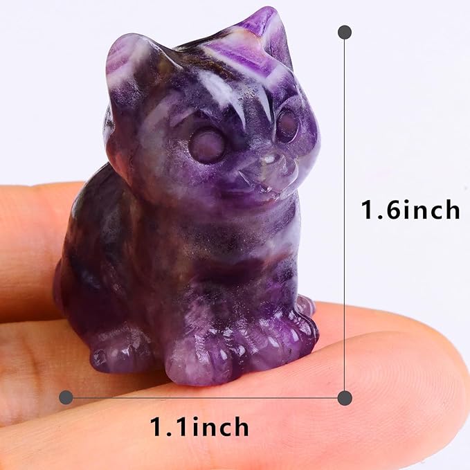 Amethyst Cat Crystal Statues, Healing Crystal Kitty Figurine Decorations, Purple Cat Gift Lucky Cute Kitten Figurines, Handcrafted Crystal Figurine for Home Décor and Spiritual Protection
