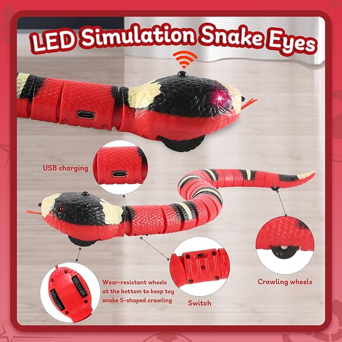 Kitten Toys,Smart Sensing Snake cat Toy,Interactive cat Toy,USB Rechargeable Electric Simulation Slithering Serpent-for Kids, Cats & Dogs,Game Play Toy