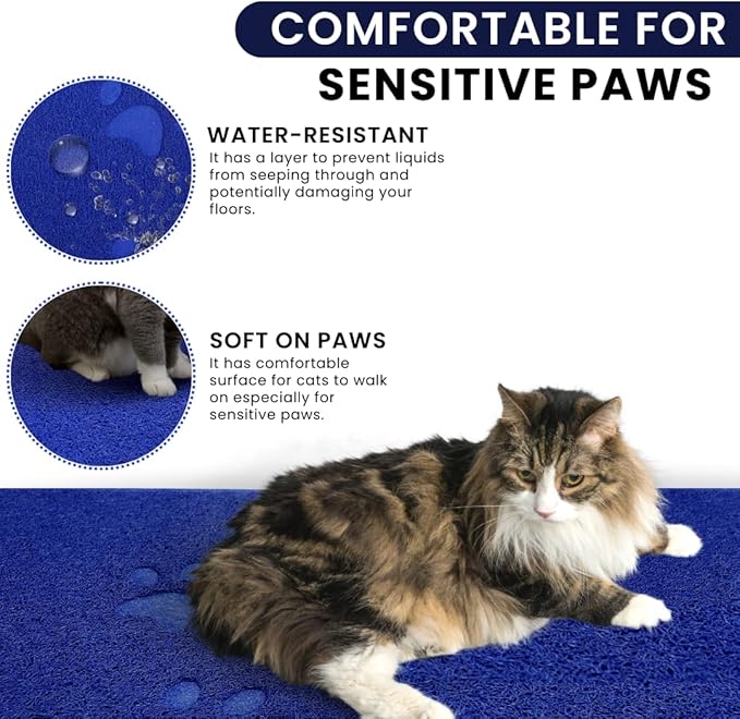 Andalus Small Cat Litter Mat, Pack of 2 - Waterproof, Non-Slip & Easy to Clean Cat Litter Box Mat for Extra Efficient Pet Litter-Trapping, Blue (15.75” X 11.75”)