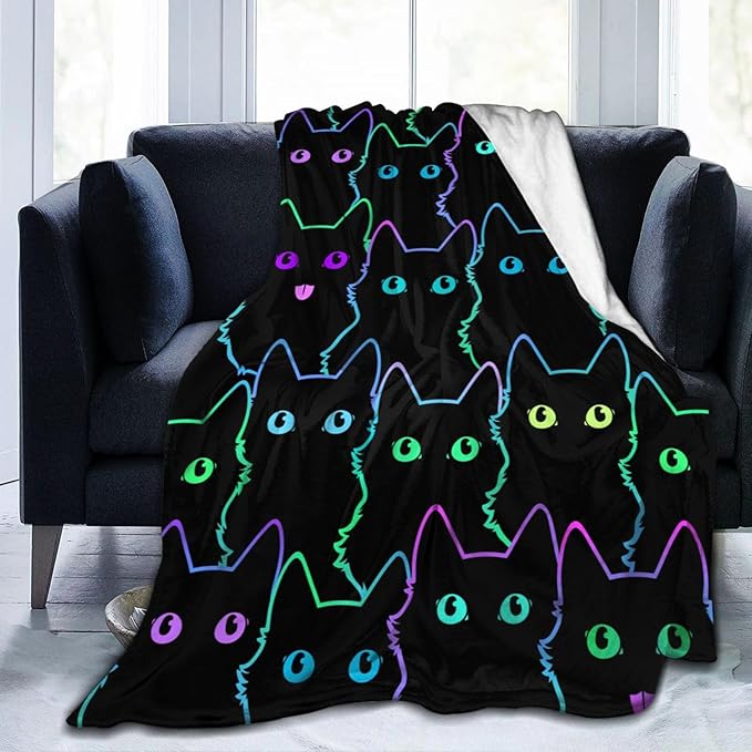 Cute Cat Silhouettes Neon Blanket, Soft Blankets Flannel Bed Throw Cozy Lightweight Plush Gifts for Kids Boys Girls Women Men Sofa Couch Bedroom Living Rooms Warm All Season, Home Decor, 60"x50"