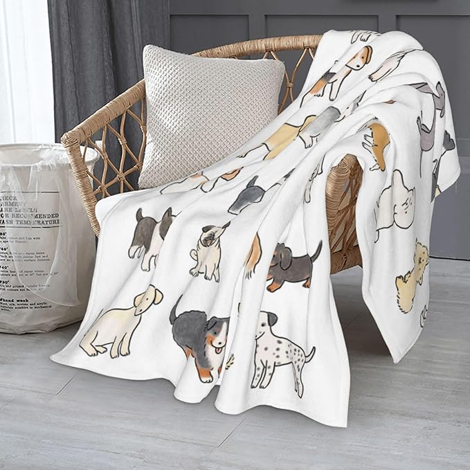 Kids Cute Dogs Print Blanket Throw 60"x50", Plush Flannel Blankets with Dogs On It, Soft Warm Decorative for Kids Women Dog Lovers