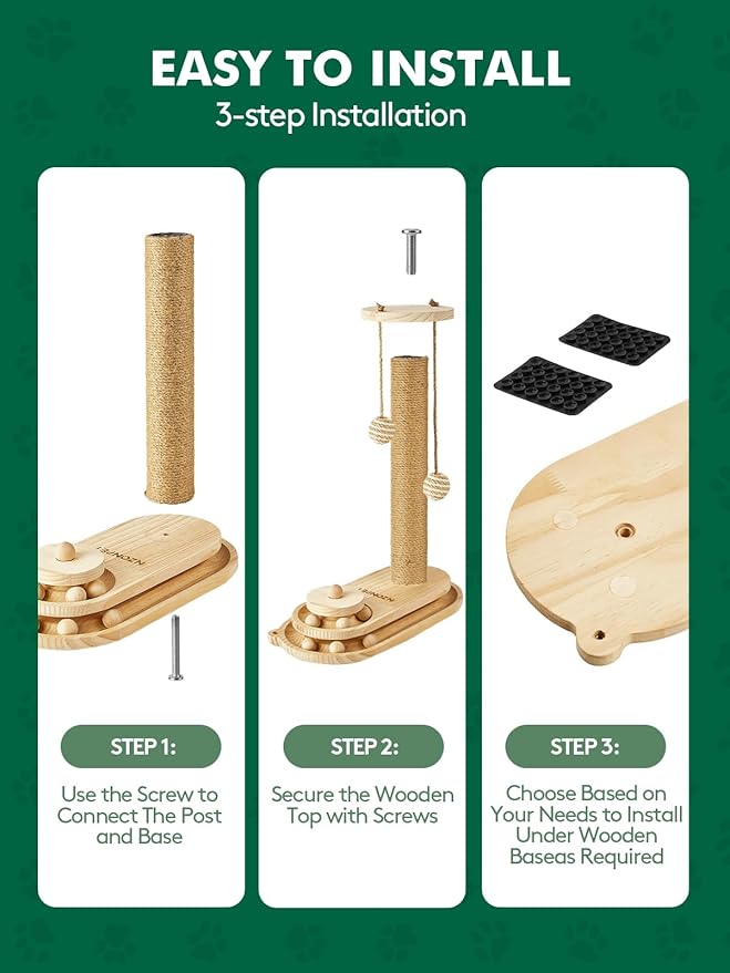 NZONPET Cat Scratching Post 16.54" Tall Scratch Post Premium Sisal Rope Scratch Posts for Kitten and Adult Cats All Natural Rope Wooden Ball Track Interactive Toy with Dangling Balls