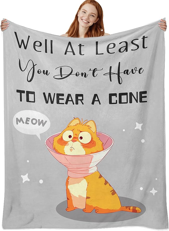 Get Well Gifts for Women After Surgery, Recovery Blanket, Surgery Recovery Gifts for Women, Well at Least, Get Well Soon Blanket Present, Grey Cute Cat Present