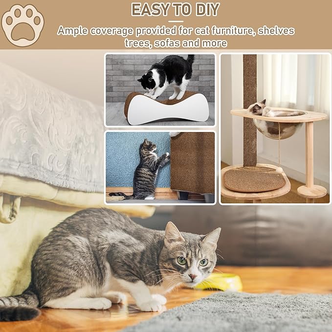 Cat Scratching Climbing Carpet Mat, Self-Adhesive Trimmable Anti Cat Scratcher Couch Furniture Protector from Cat Claws, Cat Post Covered Pad Replacement for DIY Cat Tree (Brown, 15.8" x 118")