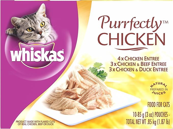 WHISKAS PURRFECTLY Chicken Variety Pack Wet Adult Cat Food 3 Ounces (Four 10-Count Boxes)