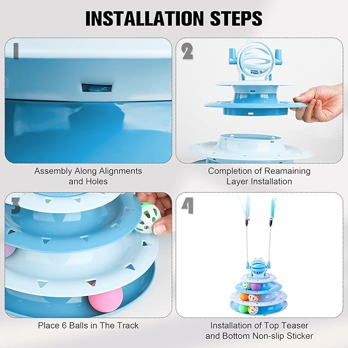 2 in 1 Cat Interactive Toy Roller 3-Level Turntable Cat Toy Cat Slow Feeder Food Dispenser Cat Kitten Wand (Green-C)