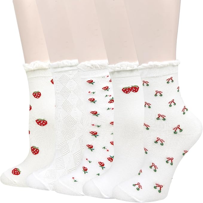 Benefeet Sox Womens Girls Ruffle Crew Socks Novelty Cute Frilly Dress Socks Cotton Lettuce Trim Turn-Cuff High Ankle Sock