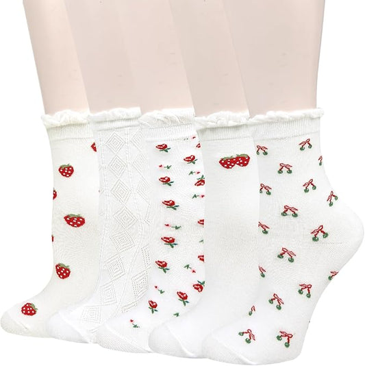 Benefeet Sox Womens Girls Ruffle Crew Socks Novelty Cute Frilly Dress Socks Cotton Lettuce Trim Turn-Cuff High Ankle Sock