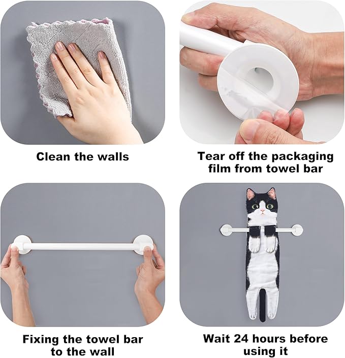 AGRIMONY Cat Funny Hand Towels with Towels Bar for Bathroom Kitchen - Cute Decorative Cat Decor Hanging Washcloths Face Towels Super Absorbent Soft - Housewarming Birthday Christmas Fun Gifts