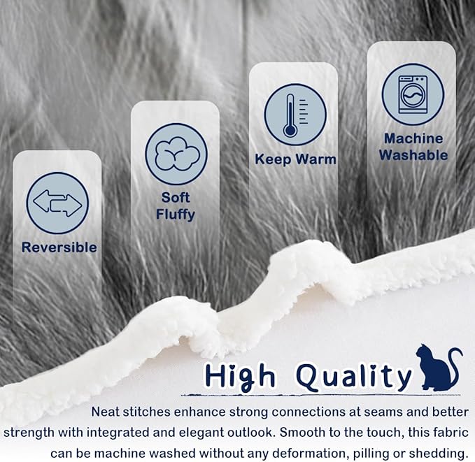 SOULZZZ Gray Cat Blankets for Cat Lovers Kids & Adults Cute Grey Cat Fleece Sherpa Blanket for Bed Chair Couch Travel Cat Themed Gifts for Women & Girls (50x60 Inches)