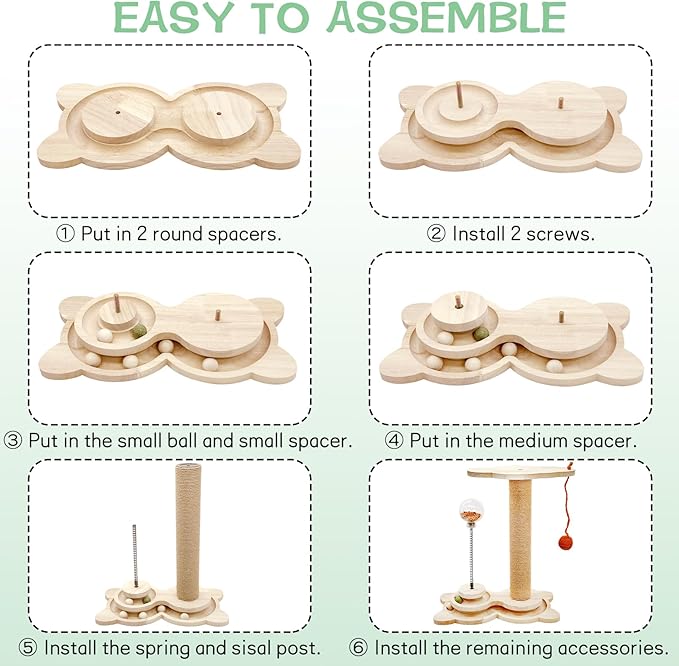 Fhiny Cat Scratching Posts, Interactive Cat Toys for Indoor Cats Sisal Rope Kitten Scratcher with Cat Treat Dispenser 2-Layer Wooden Cat Turntable & Interactive Balls Dangling Ball for Cats Kittens