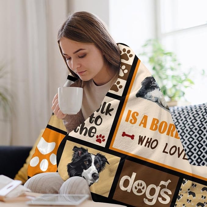 Border Collie Dog Print Blanket Best Dog Pet Animal Throw Blankets for Couch Sofa Stuff Decor Gifts Lightweight Soft Cozy Fleece Plush Warm Flannel Bedding for Lover Man Woman Teen Adults 40"x50"