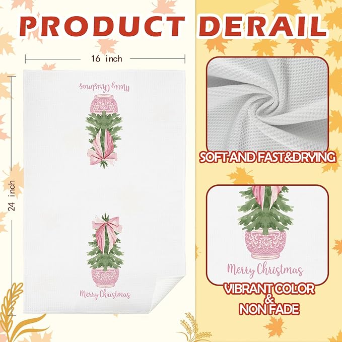SPBL&L Pink Chinoiserie Christmas Towels, Coquette Christmas Tree Dish Towels, Grandmillennial Decor, Hand Towels for Bathroom & Kitchen, 16x24 Inches