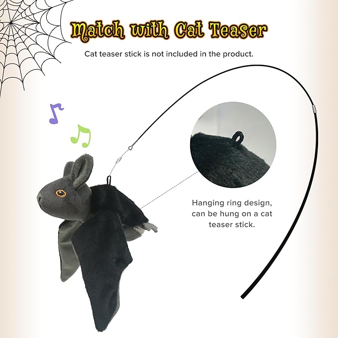 LEWISER Cat Toys, Rechargeable Intelligent Flapping Bat, Suitable for Cat Teaser Stick, Halloween Hanging Interactive Cat Toys for Indoor Cats Chase Exercise, Vivid Chirping, 3 Modes