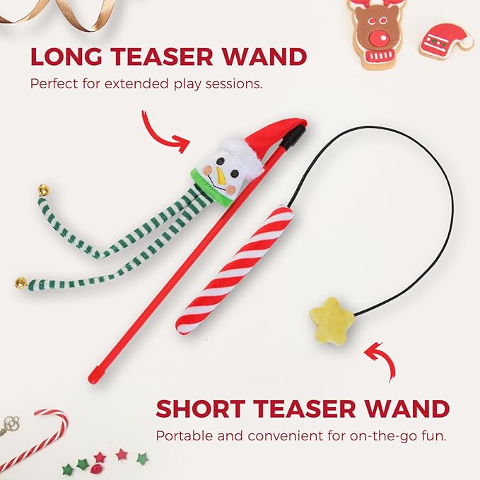 PETEPELA Christmas Cat Toys, 10 Pcs Cat Feather Mice Catnip Toys Set, Cat Gifts for Christmas, Interactive Cat Christmas Stocking Ball Toys, Crinkle Balls, Mice Toys for Indoor Cats & Kittens