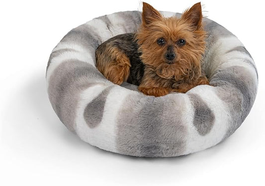 Best Friends by Sheri Patterned Lux Faux Fur Calming Donut Dog Bed, Gray, Extra Small, 18" x 18"