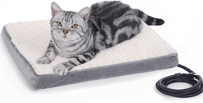 Heated Cat Bed for Cats, Cat Heating Cat for Outdoor or Indoor, Orthopedic Foam Heated Cat Bed for, Waterproof Cat Heating Cat,Auto Temperature Control,(White, 20 * 16 * 1.5 inch)