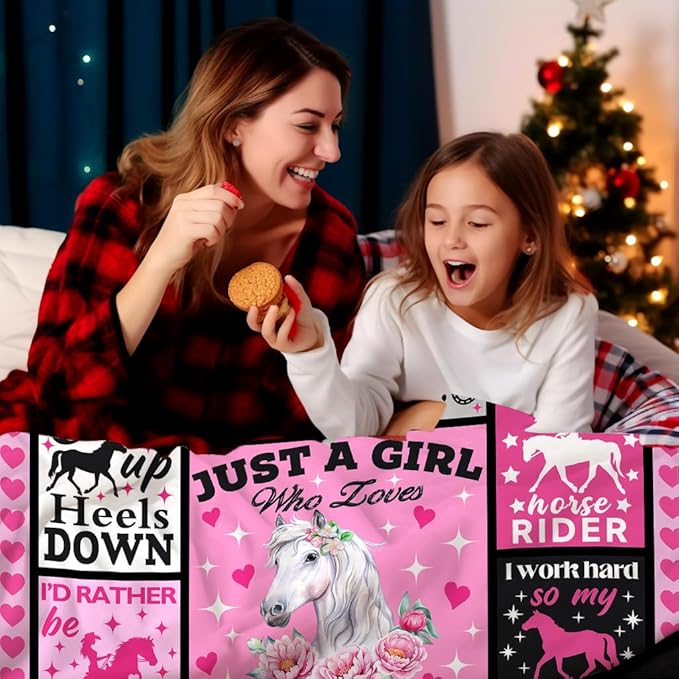 Horse Gifts Blanket Just A Girl Who Loves Horses Themed Blankets for Horse Lovers Adults Women Girls Christmas Birthday Gifts Decor Throw Blanket 50"X40"