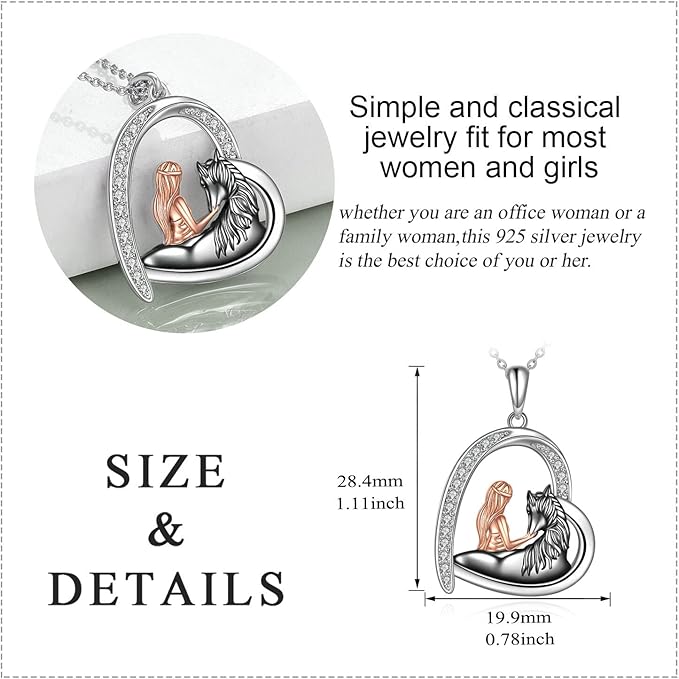 Black Horse Necklace Gifts for Women Sterling Silver Love Heart Horse Pendant Necklace Jewelry for Horse Lovers