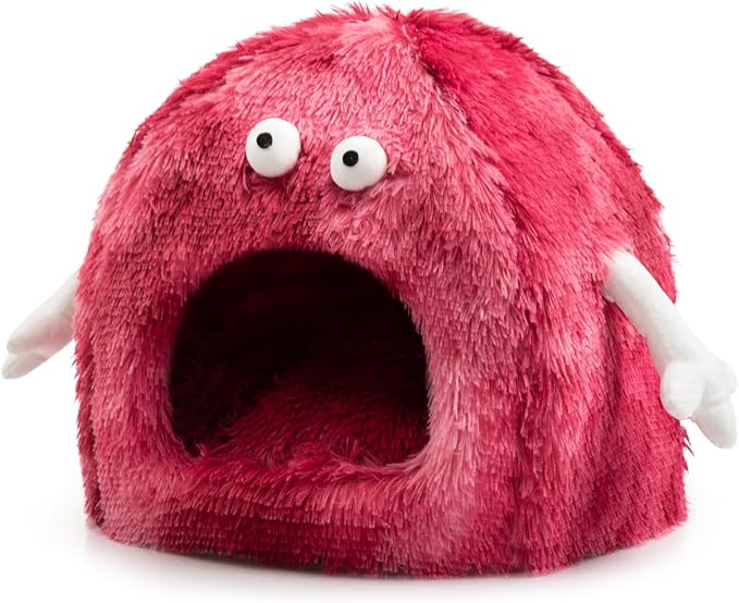 Hollypet Cat Beds for Indoor Cats, Cat Bed Cave, Cat House with Washable Cushion, Cat Bed Small for Kittens, Small Pets, Cat Tent Sleeping Bed, Cat Bed Warmer Pet Nest, Red Monster