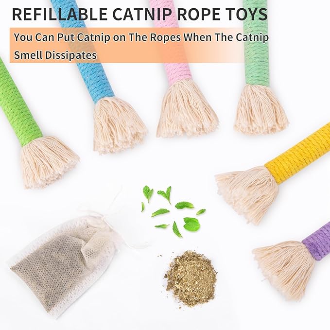 Retro Shaw Kitten Toys Catnip Rope,Cat Toys Chew Ropes 6 Pack,Kitten Teething Toys for Indoor Kittens Kitty,Interactive Cat Kicker Toys Small Cat Nip Toy Safe String 6.1 Inches