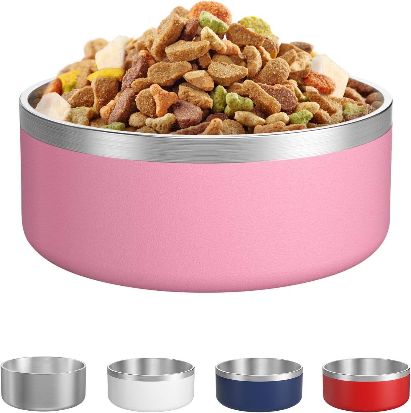 LIANLAI Dog Bowls, Rust-Resistant Stainless Steel Dog Bowls, Non-Slip Double-Walled Pet Dishes, Dishwasher Safe (Pink，40 oz)