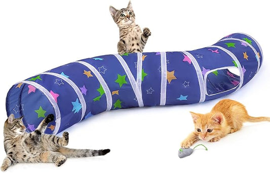 Glittme Cat Tunnel, Cat Tunnels for Indoor Cats, S-Shape Peekaboo Cat Cave with Cat Toys, Foldable Cat Tubes and Tunnels for Cats, Rabbit, Puppy, Guinea Pig
