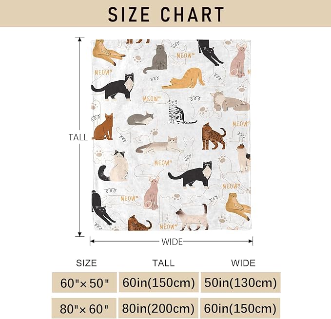 Tupmnbry Cat Blanket Animals Pet Print Throw Blanket Cat Gifts for Cat Lovers Soft Flannel Throw Blanket Lightweight Fluffy Plush Fuzzy Bed Blanket for Couch 60"X80"