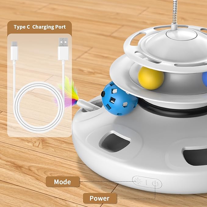 Cat Toys, 4-in-1 cat Interactive Toy for Indoor Rechargeable Automatic with Fluttering Butterfly Random Moving for Bored Indoor Adult Cats Kittens All Breeds White