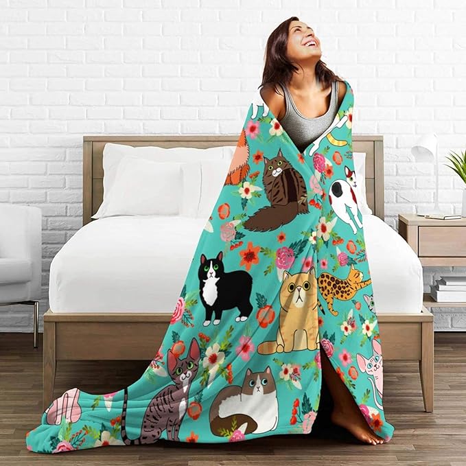 Cute Cat Blanket Kawaii Flannel Throw Blanket for Cat Lovers Kids Adults Gifts All Season 50"x40"