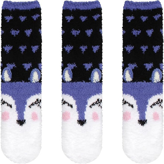 BambooMN Women's Super Soft Warm Microfiber Fuzzy Cozy Animal Socks or Christmas Winter Animal Socks, Value Pack