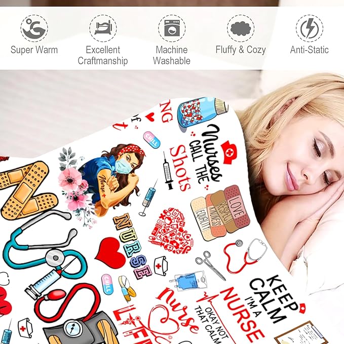 Nurse Gifts Blanket for Women Blankets Throw Plush Stuff Nurse Practitioner Gifts Best Nurses Ever Nurse's Day Gift for Nurses Graduation Appreciation Gift Ideas 80"X60"