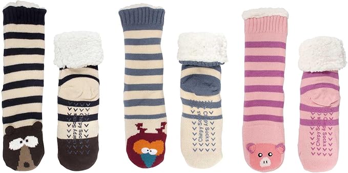 BambooMN Extra Thick Cozy Fuzzy Animal Thermal Cabin Plush Fleece-lined Knitted Crew Socks