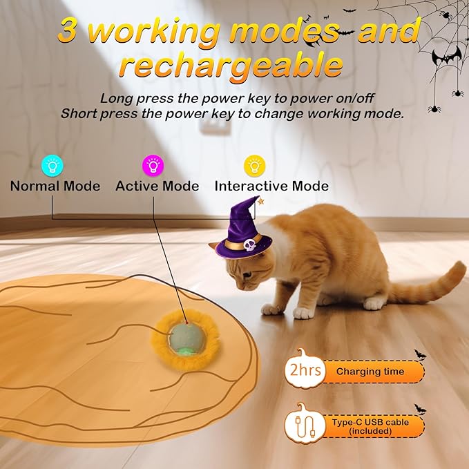 Interactive Cat Toys Ball Rolling in The Pouch, Chirping & Motion Activated Interactive Cat Ball Toy Begins Hide and Seek Game in Mat, Rechargeable Cat Exercise Toy