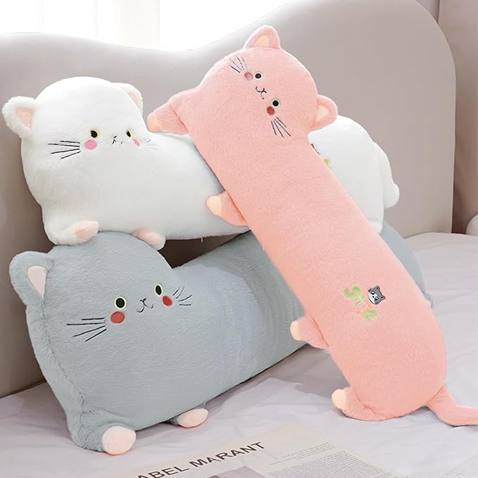 PEACH CAT 31.5" Long Cat Plush Pillow Cute Kitten Stuffed Animals Soft Plushies Toy Gifts for Kids White