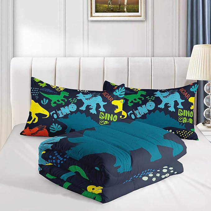 Axolotl Boys Bedding Cartoon Dinosaur Comforter Set Queen Size,Cute Dinosaur Bedding Set for Kids Boys Girls Teens Adults Room Decor,Kids Comforter Set All Season,1 Quilt 2 Pillow Cases