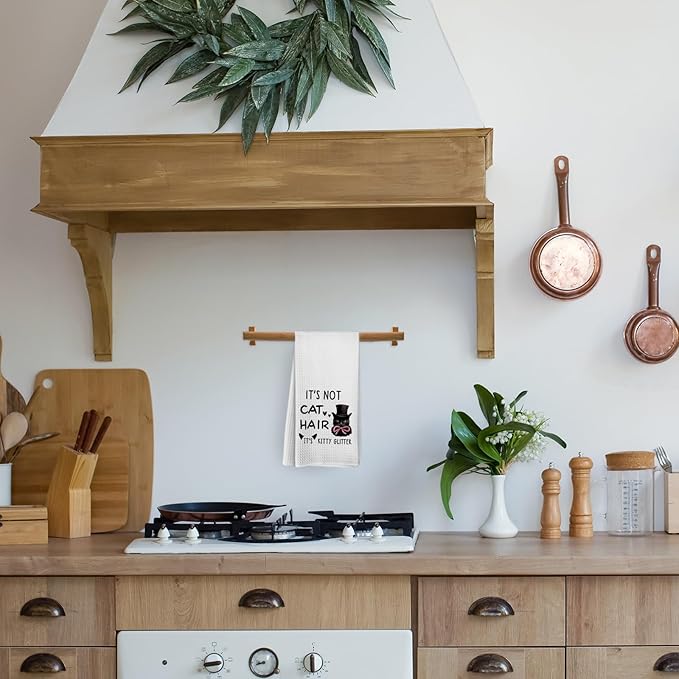 Black Cat Kitchen Towels, Funny Cat Dish Towels, Black Cat Gifts for Women, Cat Gifts for Cat Lovers, It's Not Cat Hair It's Kitty Glitter Hand Dish Tea Towels for Kitchen Bathroom, 16x24 in