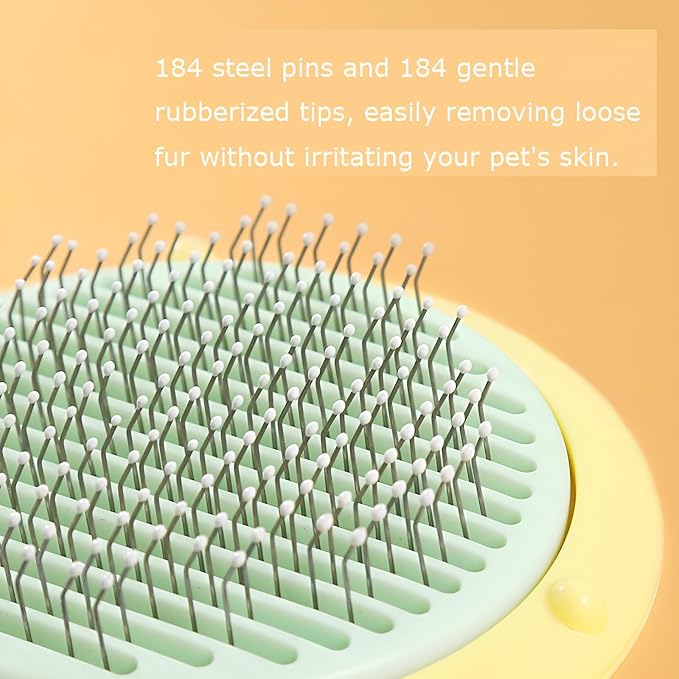 Cat Brush With Release Button Self Cleaning Cat Hair Brush Flea Comb Cat Brush For Shedding Indoor Cat Long Haired Short Haired Dog Grooming Supply Cat Essential Hangable UFO Shape (Green)