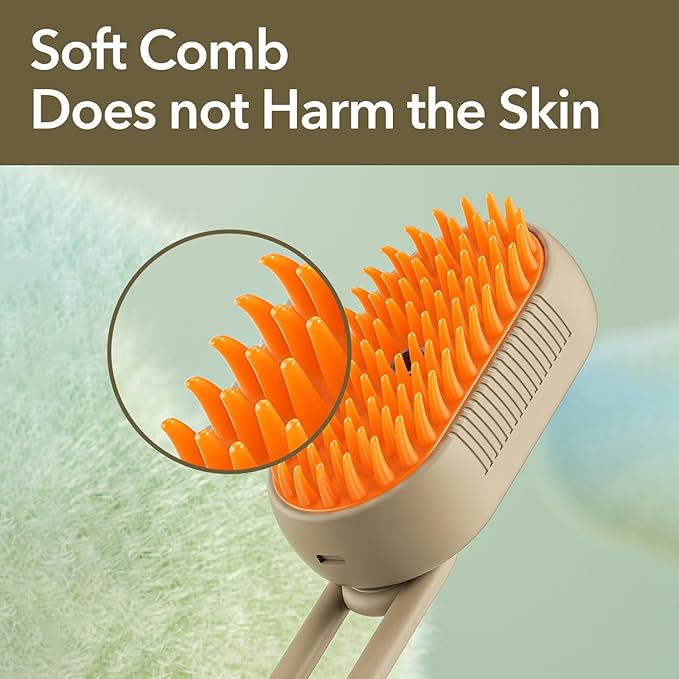 Improved 3-in-1 Steam Grooming Brush for Dogs & Cats: Hair Remover, Cleaning Brush and Massaging, Water Brush for Shedding, Sutiable for indoor Haired Cats, Dogs and Rabbits. (Khaqi)