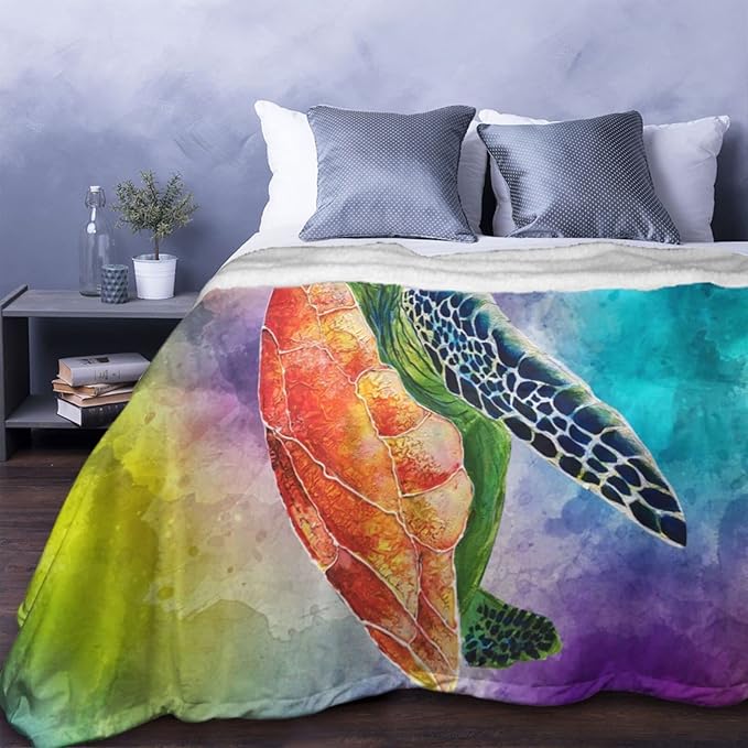 Fuzzy Throw Blanket 350 GSM Fleece Ultra-Soft Microfiber Blanket for Adults Kids Gift Couch, Sofa, Bed Sea Turtle Colorful 50"x40"