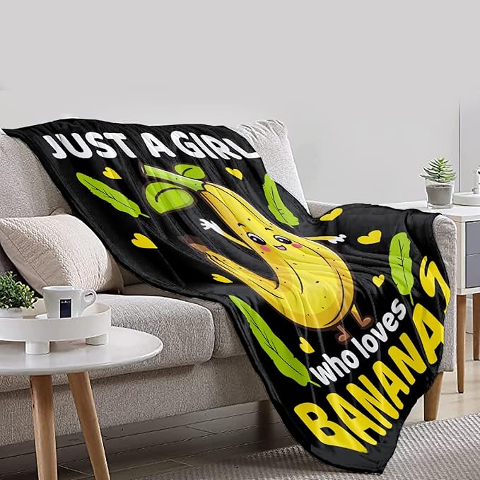 Cute Banana Throw Blanket Gifts for Girls Bananas Lover,Just Girl Who Loves Bananas Print Blankets,Soft Plush Flannel Quilt for Bed Sofa Couch Room Decoration 60 x 50in for Boys Girls