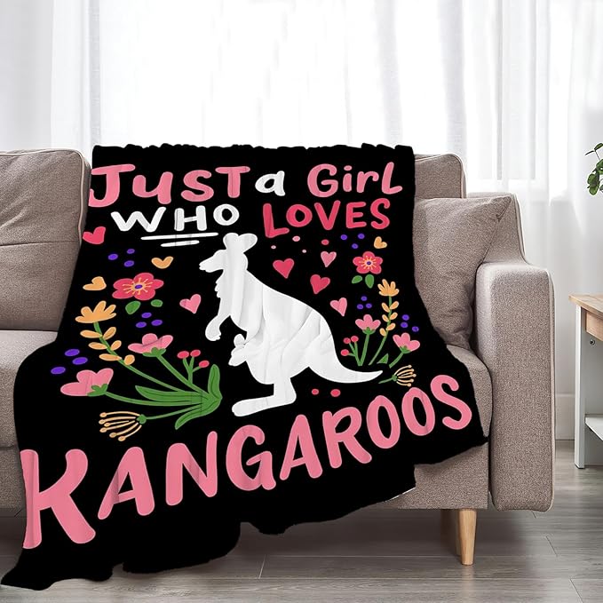 Just A Girl Ultra Soft Cozy Kangaroos Throw Blanket - Fleece Fuzzy Plush Bedding - Gifts for Women, Girls, Kids, Adults - 50"x40"