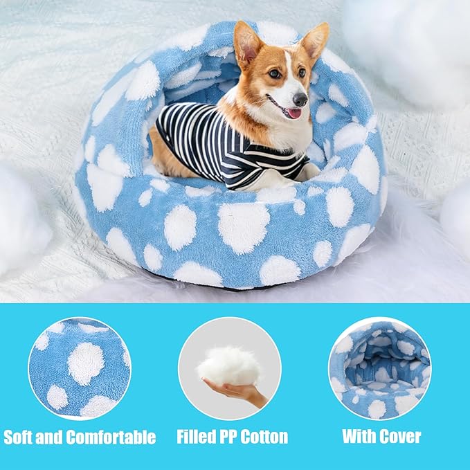 Dog Beds for Small Dogs, Cat Bed Cave, Washable Cute Cat Bed, Cozy Nook Pet Bed for Dogs or Cats, Anti-Slip Puppy Bed Fits up to 22 lbs Pets(Blue, 24" x 24")