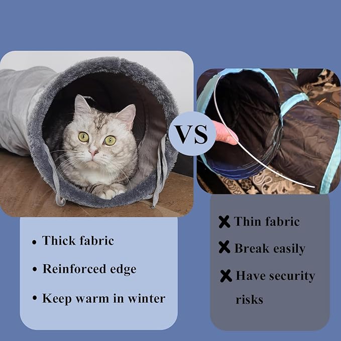 Cat Tunnel S-Shape Suede Cat Toy Tunnel 10.5 x 48.8 Inches Bunny Tunnels for Indoor, Collapsible Pets Play Tube Suitable for Cats Rabbits Pet Ferrets