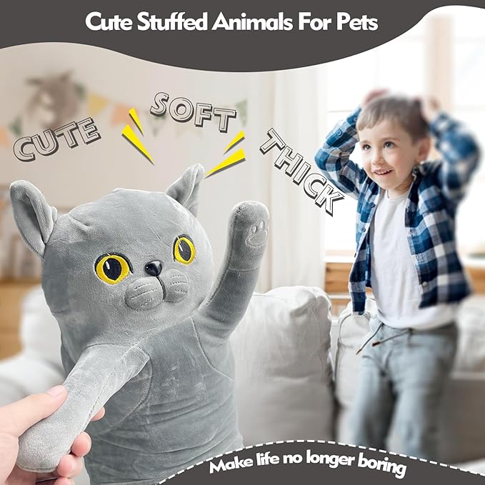 Long Cat Plush Pillow, 43.3in Cute Gray Cat Plushie Stuffed Animals Body Pillow, Kawaii Kitten Soft Plushie Doll Toy Birthday Gift for Kids Girlfriend