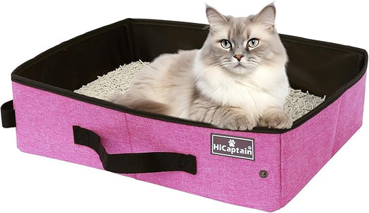 HiCaptain Portable Cat Litter Box for Travel, Collapsible Litter Box for Cats in Car,Traveling Litter Box Fit for Medium Cats and Kitties, Leak-Proof, Sturdy, Lightweight-Pink