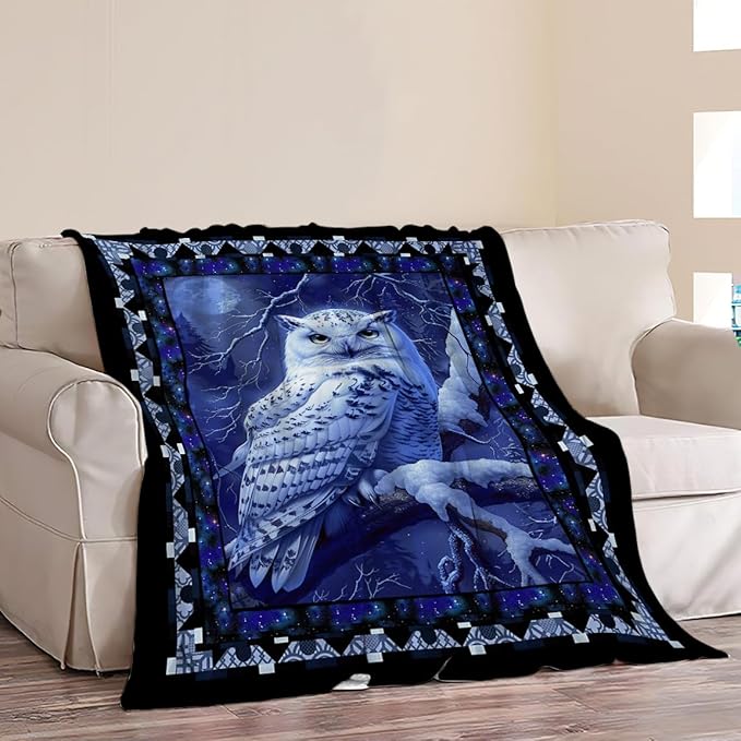 Owl Night Throw Blanket Owls Moon Print Blankets Gifts for Couch Sofa Bed Stuff Decor Soft Cozy Fleece Plush Flannel Bedding for Lover Men Women Adults 50"x60"