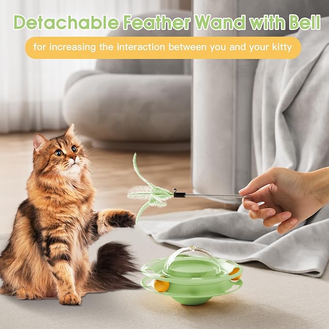 Cat Interactive Toys for Indoor Cats, 4-in-1 Kitten Slow Feeder Cat Teaser Wand Feather Boredom Toy Kitty Tracking Balls Slow Food Dispenser Treat Weight Loss Pet Self Play Supplies Birthday Gift